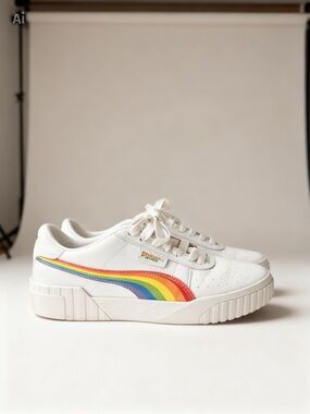 🎉🎉SOLD🎉🎉Puma White Sneakers with Rainbow Wave Detail (Cali Star Rainbow)
